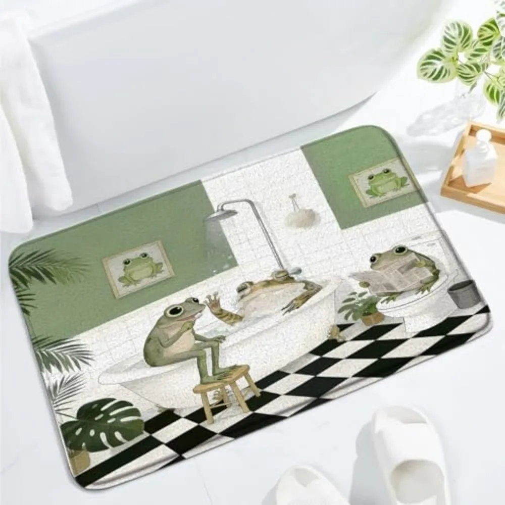 VIKAMA Non-slip Cute Frog Bath Mat Memory Foam Soft Cartoon Rug for Bathroom Kitchen Home Decor