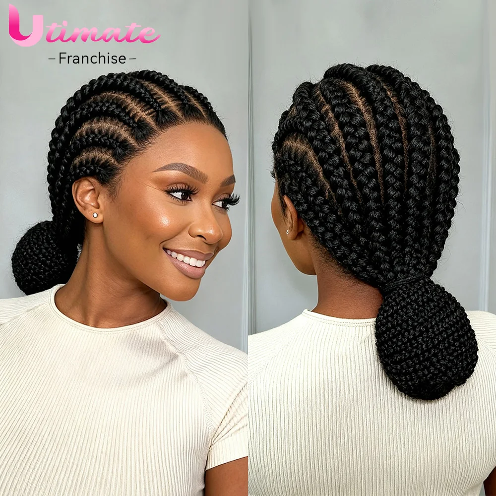 Jumbo Cornrow Braids Wig Synthetic Full Lace All Back Bun Dutch Braided Wigs for Black Women