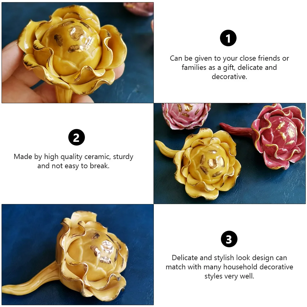 

1pc Ceramic Flower Decor Crafts Bright Color Sturdy Home Office Decoration Desktop Flower Ornament Simulation Gift For Family