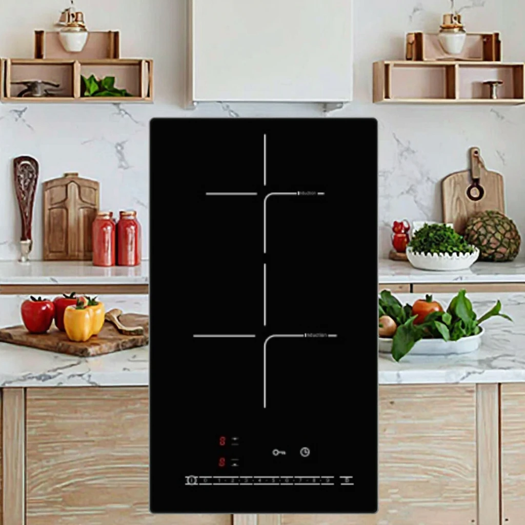 طباخ التعريفي المحمول برأس مزدوج للمنزل الذكي، موقد كهربائي منزلي مدمج يعمل باللمس لمصدر طاقة المطبخ