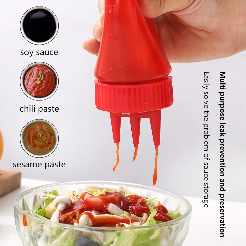 1PC Plastic 3 Nozzles Squeezing Sauce bottle New Squeezable Graduated Jam Container Salad Gravy Boats
