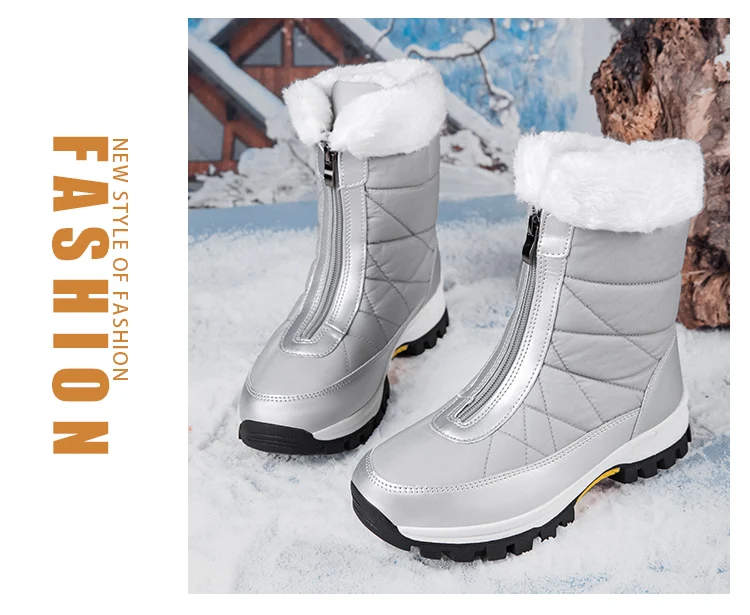 Winterweiße Damenstiefel, dicke Sohle, Baumwollschuhe, warmes Plüschfutter, rutschfest, bequeme Outdoor-Schneestiefel, Botas Mujer – Detail 21