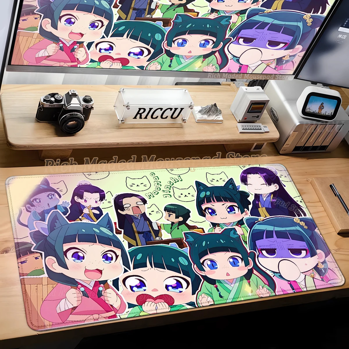 แผ่นรองเมาส์อนิเมะขนาดใหญ่ The Apothecary Diaries Maomao แผ่นรองเมาส์กันลื่น แผ่นรองคีย์บอร์ดแบบขยาย อุปกรณ์เสริมสำหรับโต๊ะทำงาน HD XXL สำหรับเล่นเกม ​   แผ่นรอง