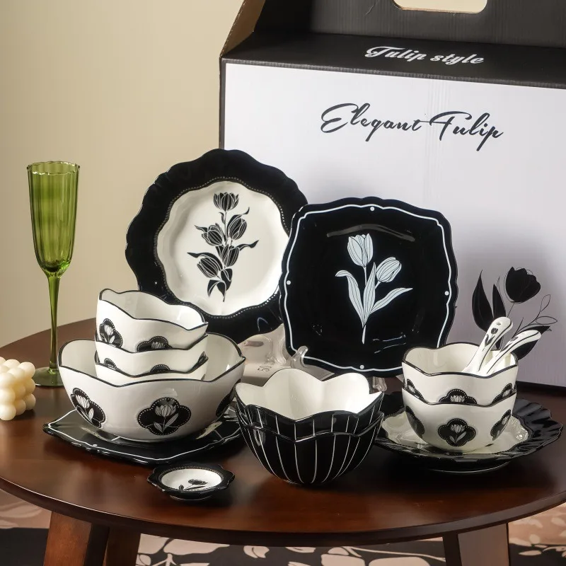 High-end French tableware, tulip tableware set, underglaze ceramic gift box, high-appearance gift