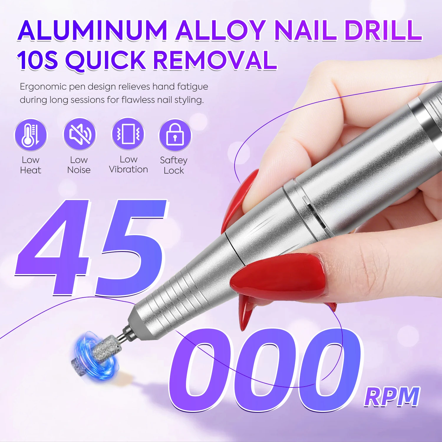 Taladro eléctrico para uñas recargable de 45000 RPM, juegos de cortadores de uñas con brocas para uñas, Kit de limas para uñas portátil para salón de uñas