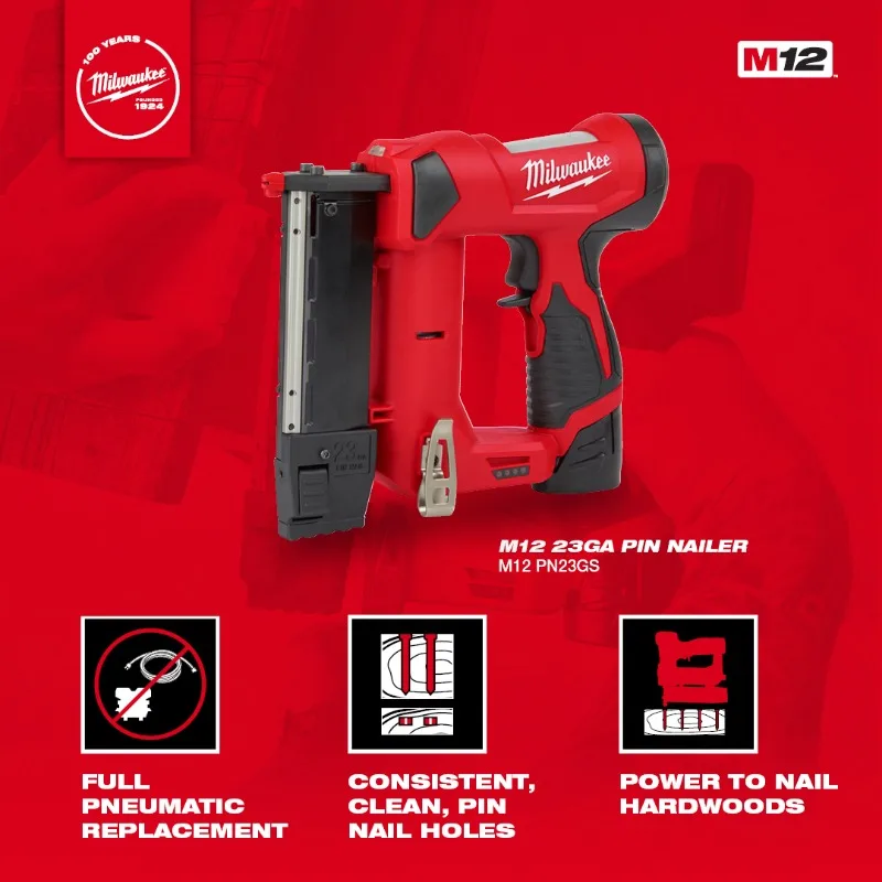 Milwaukee-M12 pn23gs、2540、m12™ブラシレスコードレス ピンnailer 12vリチウム電動工具、23ゲージ