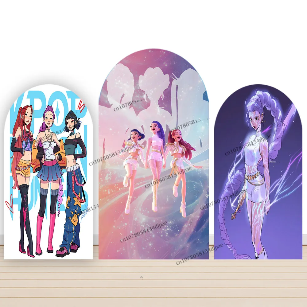 KPop Demon Hunters Background Arch Cover KPop Girl Birthday Party Backdrop Photography Decoration Demon Hunters Photo Studio