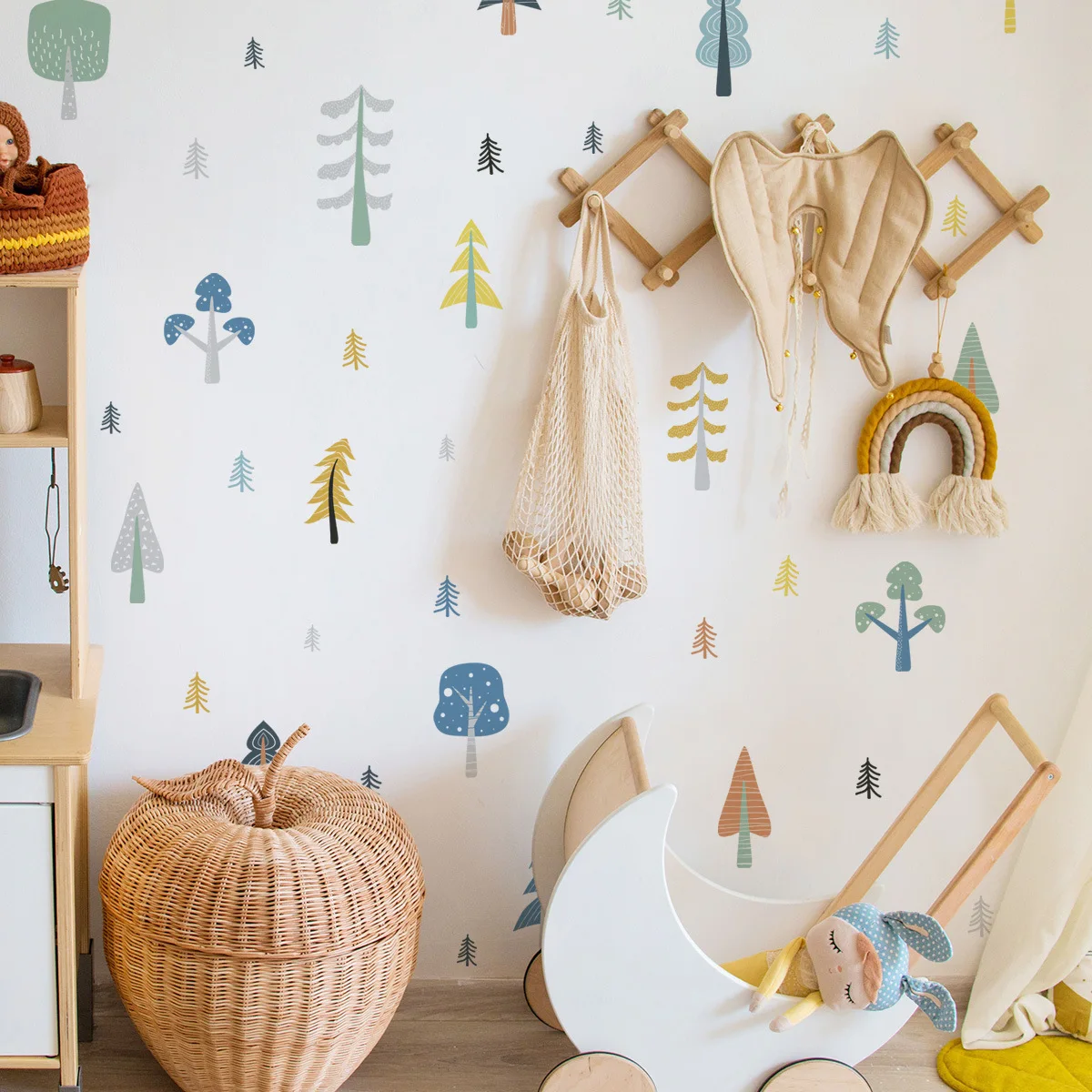 4pcs Creative Tree Cartoon Wall Sticker Living Room Background Wall Children's Room Kindergarten Decorative Mural Wall Sticker
