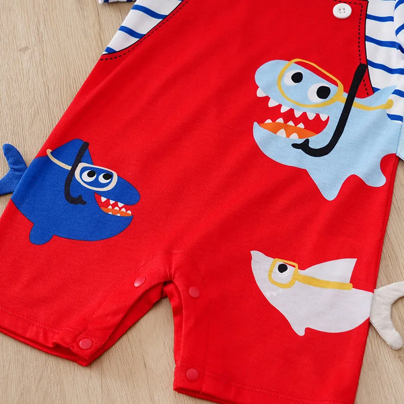 Baby Boy Newborn Short Sleeve Summer 0-18month Newborn Cartoon Clothing Print Toddler Jumpsuit Comfortable Girl Round Neck Shark