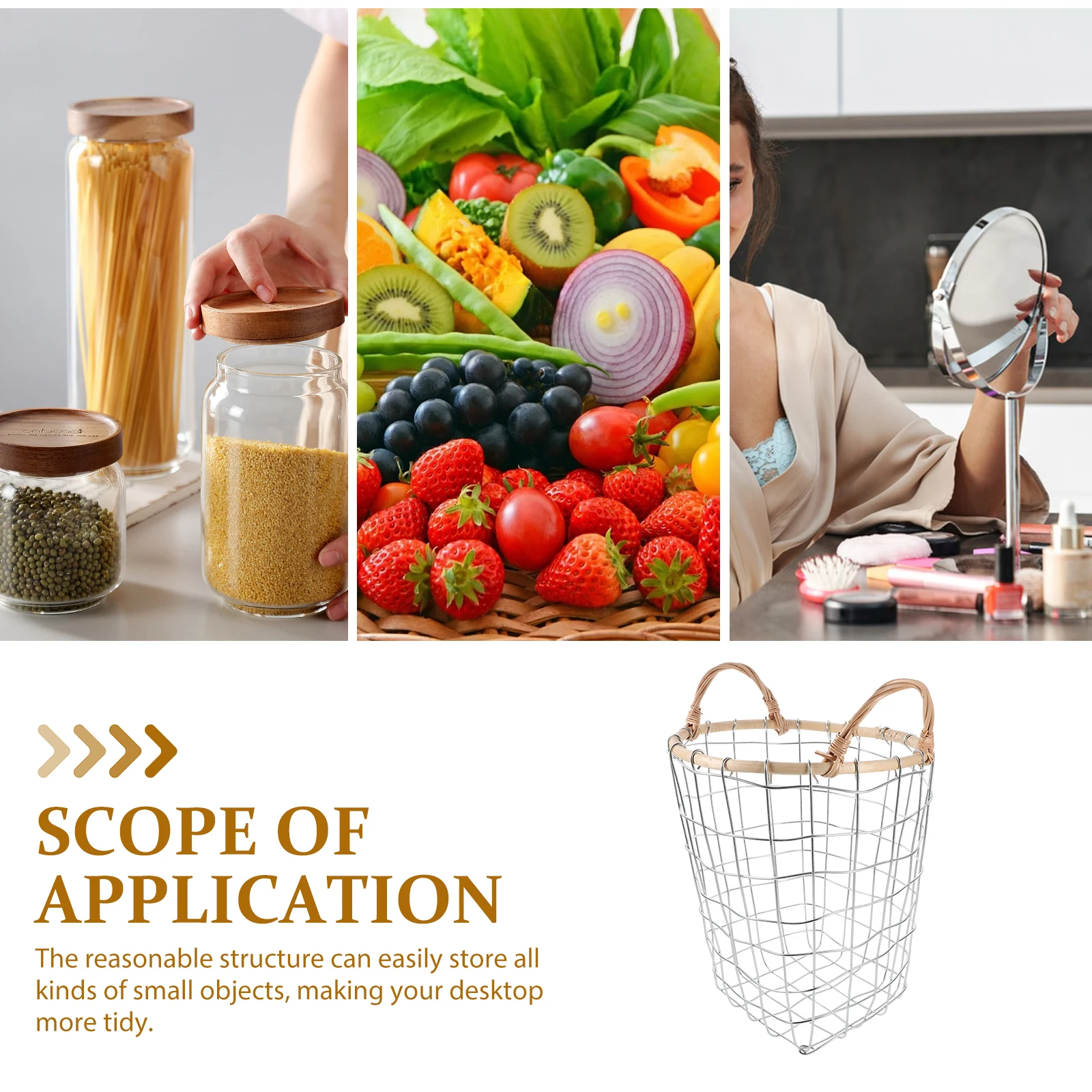 

Woven Storage Basket Decorative Iron Wire Organizer for Desktop Bedroom Kitchen Multifunctional Storage Basket