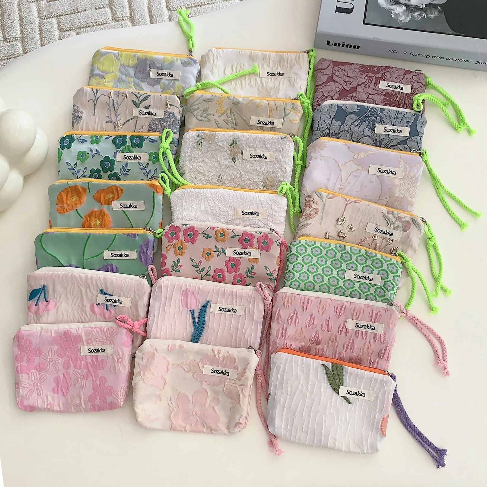 Women Small Cosmetic Make Up Bag Mini Cotton Floral Organizer Bags for Girls Lipstick Makeup Case Children Purse Coin Pouch Case