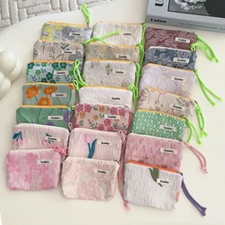 Women Small Cosmetic Make Up Bag Mini Cotton Floral Organizer Bags for Girls Lipstick Makeup Case Children Purse Coin Pouch Case