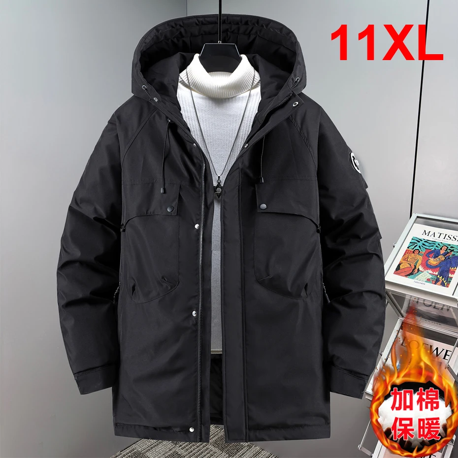 

Зимняя толстая куртка для мужчин 11XL, парки больших размеров, модное повседневное теплое пальто-карго, мужская уличная верхняя одежда, водонепроницаемые парки большого размера