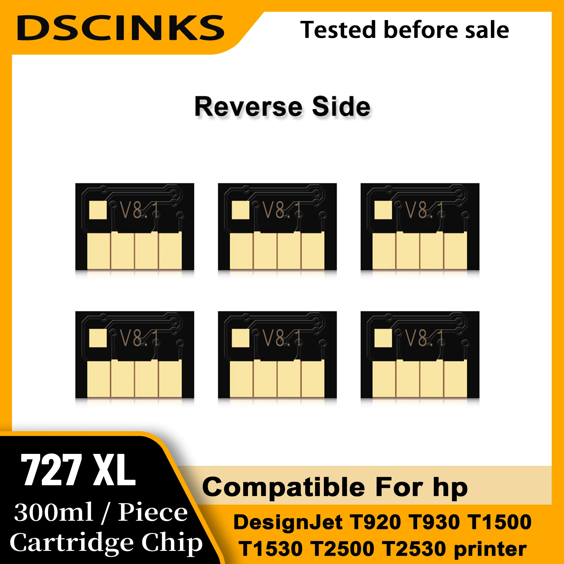 300ml volume For HP 727 Ink Cartridge Chip For HP Designjet T920 T1500 T2500 T930 T1530 T2530 printer 727XL chip