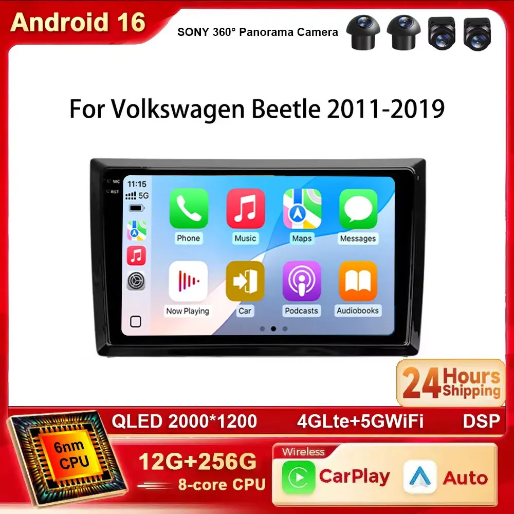 Android 16 Car Stereo Radio For Volkswagen Beetle A5 2011 - 2019 Multimedia Player GPS Wireless Carplay Auto 4G WIFI 2 Din Scree