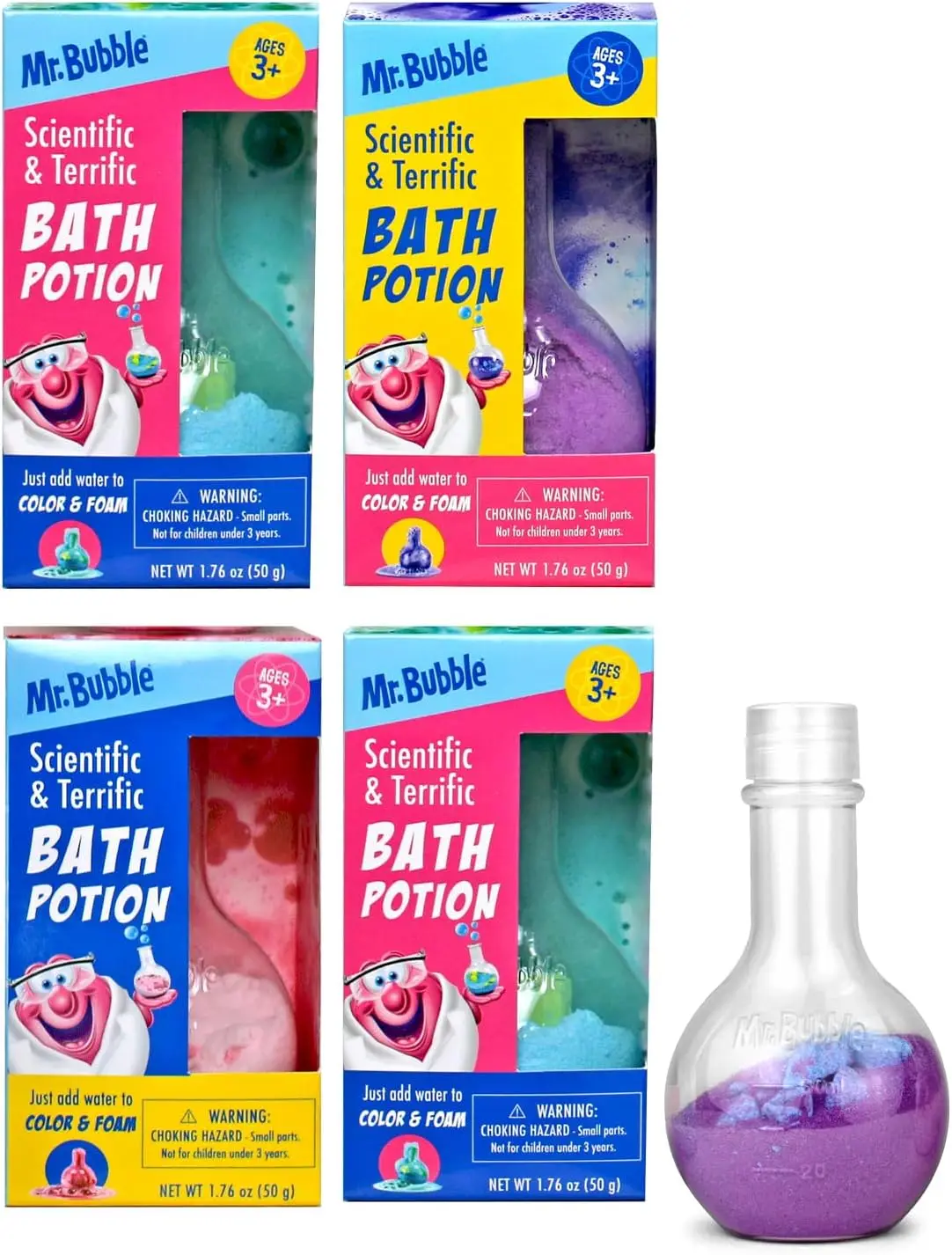 

Kids Bath Bomb Potions - Colorful Fizzy Foam Science Beaker Toy (Pack of 4)