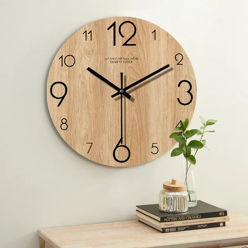 

12 inches Wall Clock Hanging Watch Retro Wood Grain Clock Simple Living Room Silent Clock Creative Wall Decoration