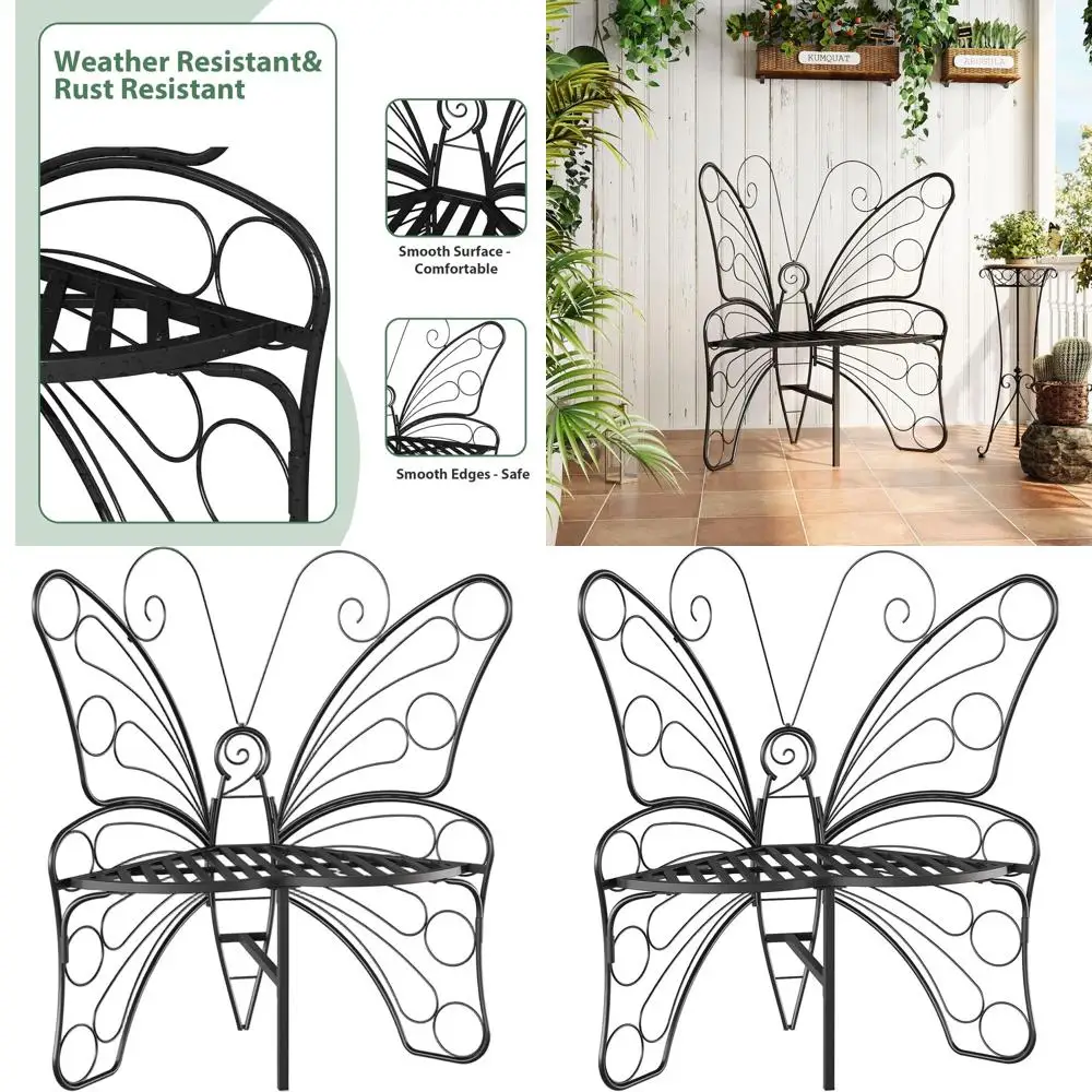 

Stylish Black Metal Butterfly Bench for Outdoor Spaces: Perfect for Gardens, Yards, and Balconies