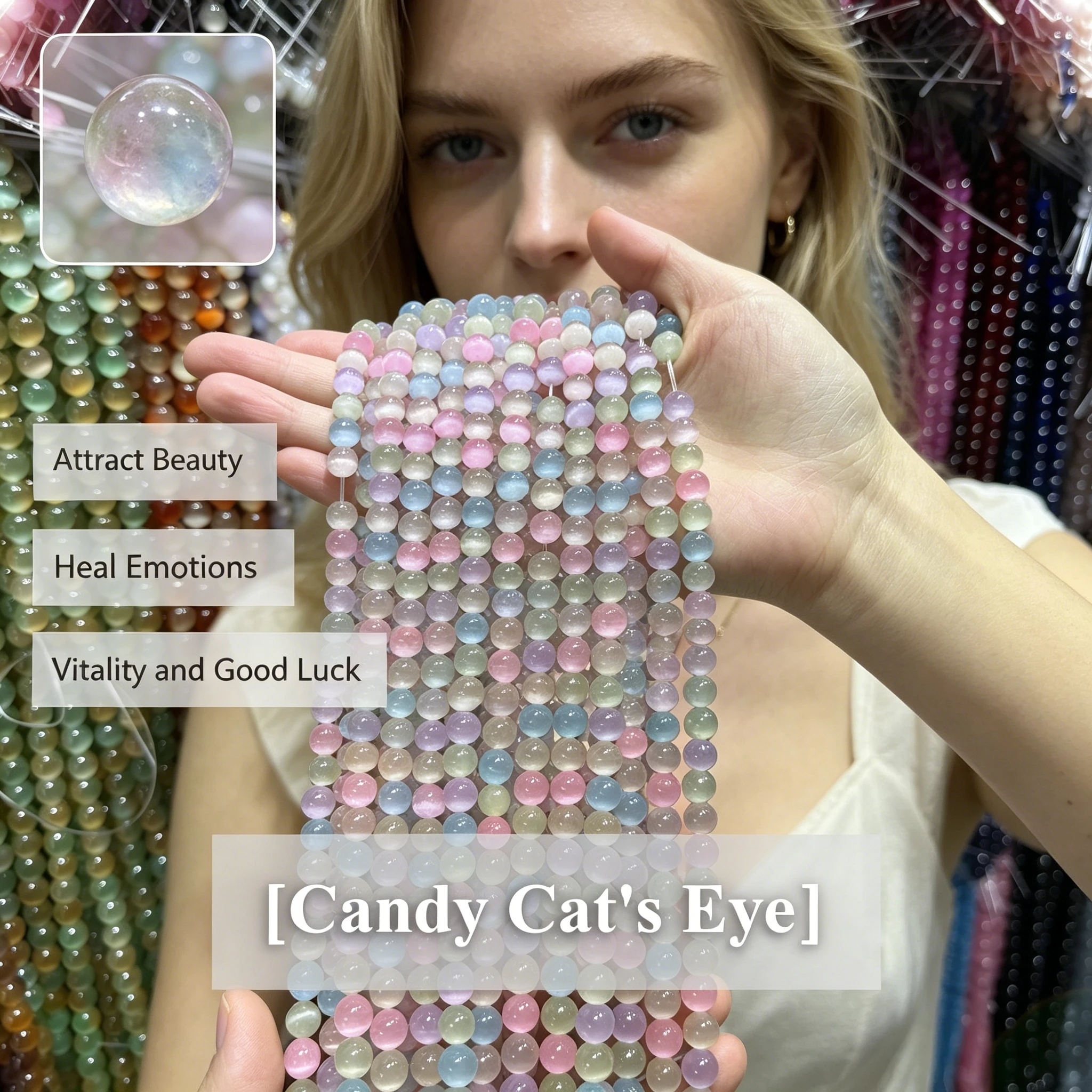 Natural Stone Beads 6 8 10mm New Candy Cat's Eye Round Loose Beads for Bracelet Necklace DIY Jewelry Making Jewelry Accessories