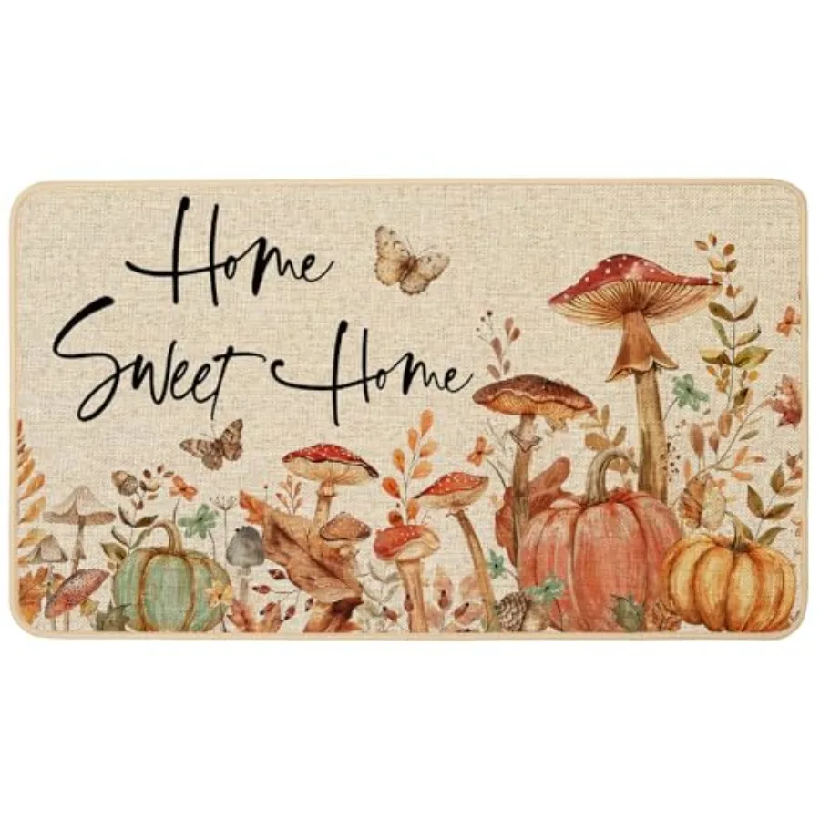

Fall Pumpkins Mushroom Doormat Indoor Outdoor Outside Autumn Thanksgiving Decorative Front Door Mat NonSlip Rubber Backing Seas