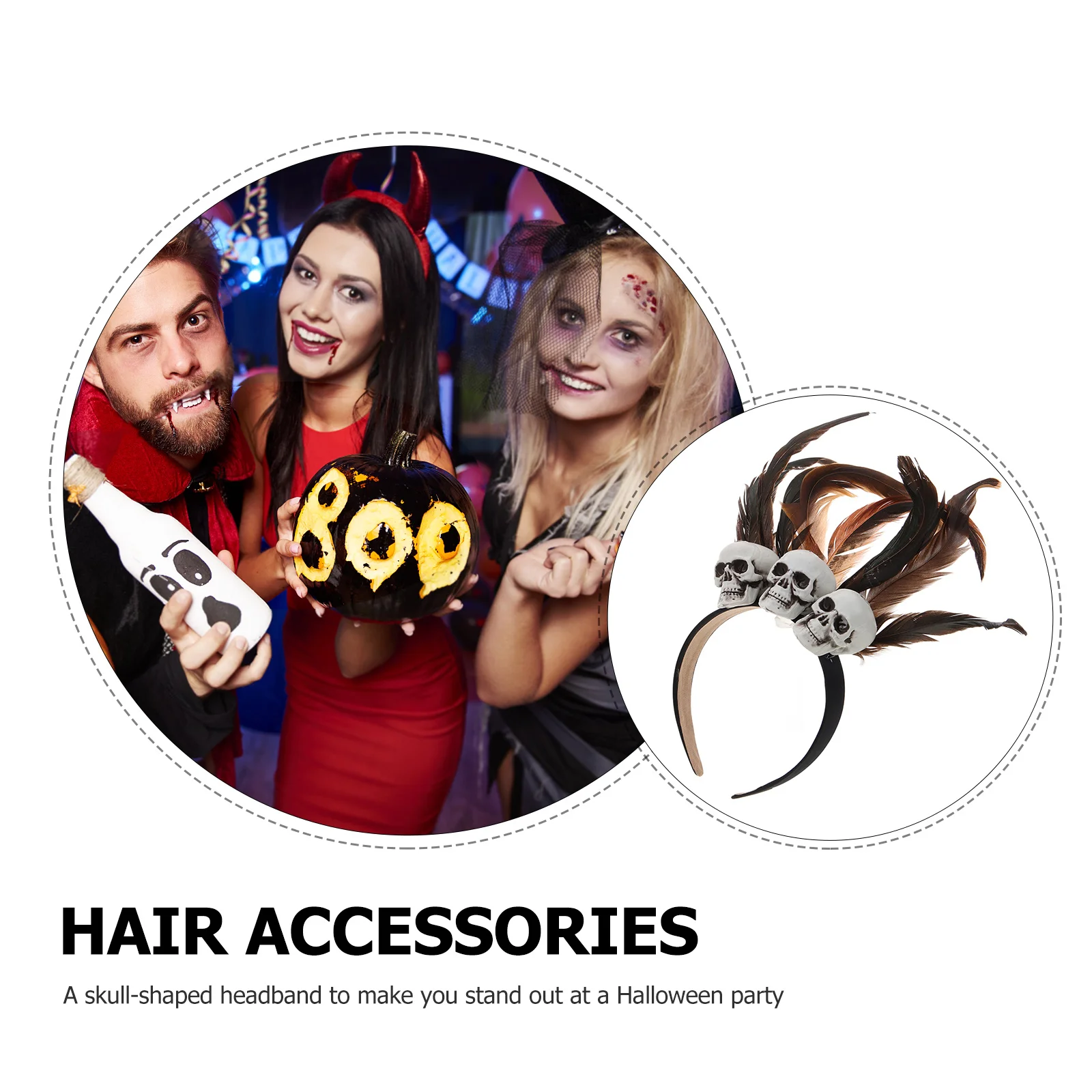 

Skull Headband Halloween Adjustable Artificial Plume Hairband Party Headdress Cosplay Headwear for Adults Halloween Headband