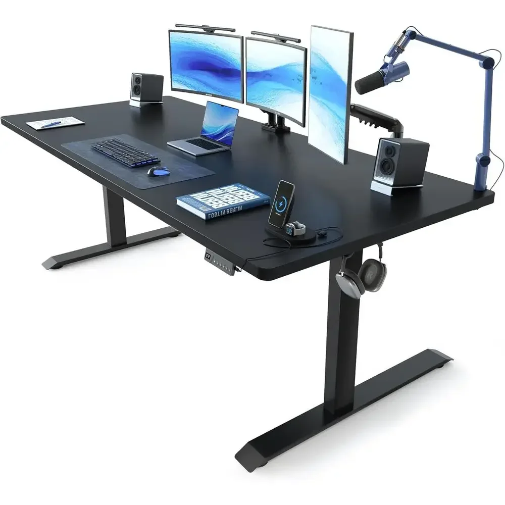 63 x 37 Adjustable Standing Desk with Dual-Beam, Cable Management, 3-Piece Thick Top for Home or Office