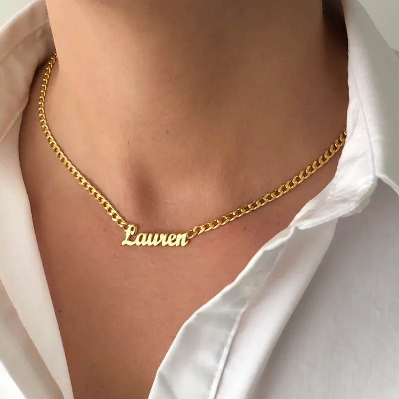 

Personalised Name Necklaces For Women and Men Punk Nameplate Jewelry Stainless Steel Chain Custom Letter Necklace Collier