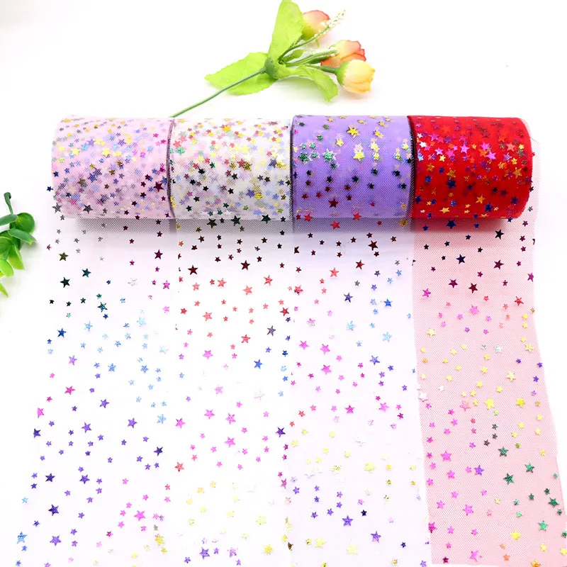 1roll Star Tulle Confetti Glitter Mesh Baking Cake Topper Tutu Pom Bow Soft Squine Organza DIY Wedding Birthday Decoration