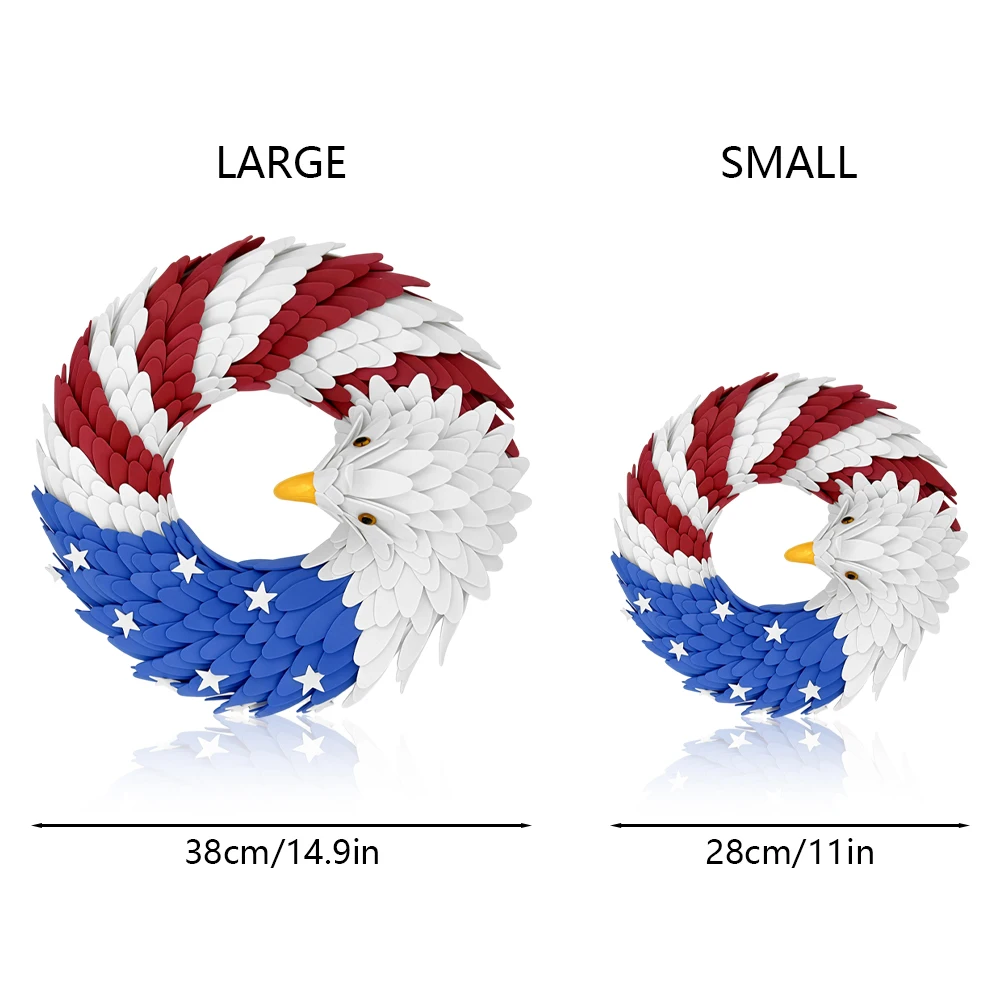 Patriotic Bald Eagle Door Wreath, USA Flag Inspired Hanging Ornament for Holiday & Home Decoration