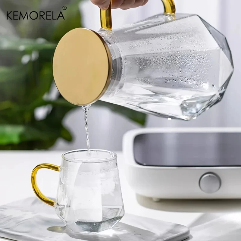 1PCS Diamond Texture Glass Teapot Can Place Cold/Hot Water Transparent Coffee Pot Home High Capacity Water Carafe Glass Pitcher