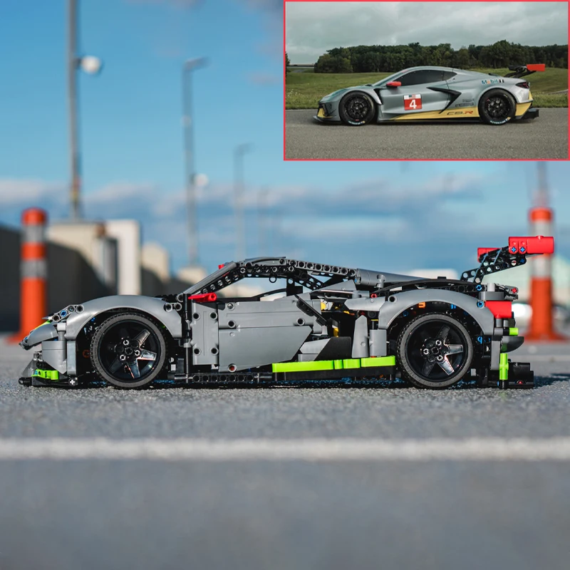 MOC Technical Corvette C8.R Champions Car Super Racing Model Building Blocks Speed Vehicle DIY Assembly Kids Toy Birthday Gifts