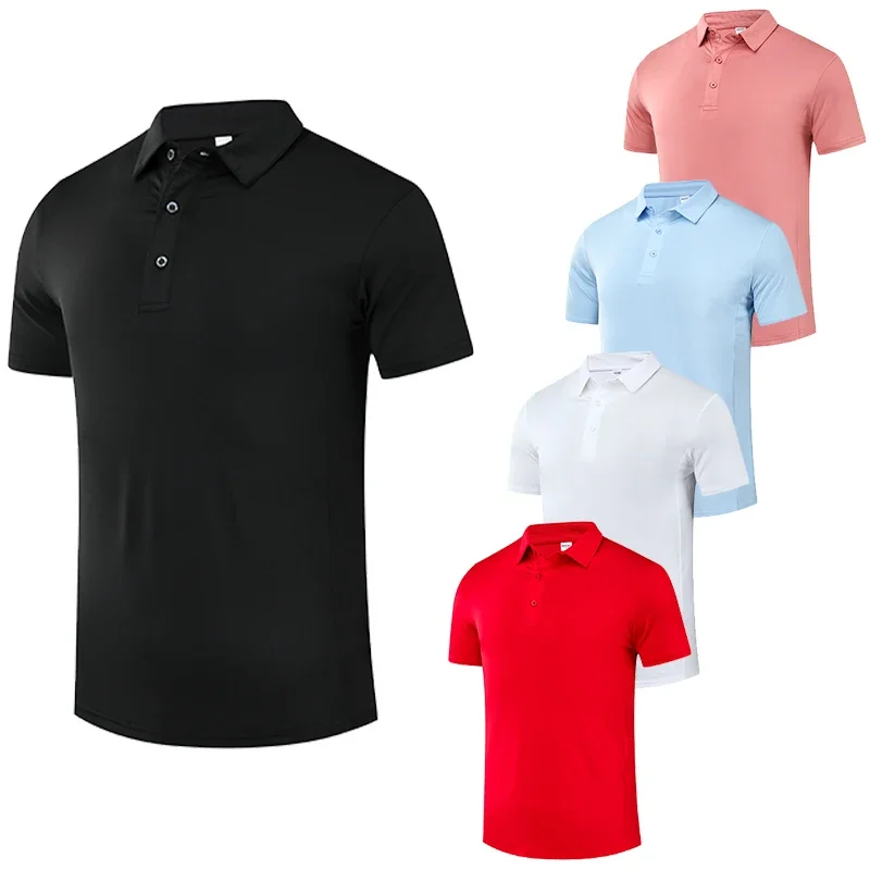 Estate uomo Casual Stretch t-Shirt palestra Muscle Fit Shirt sport Outdoor Quick Dry Ice Silk manica corta Golf risvolto Tee tinta unita