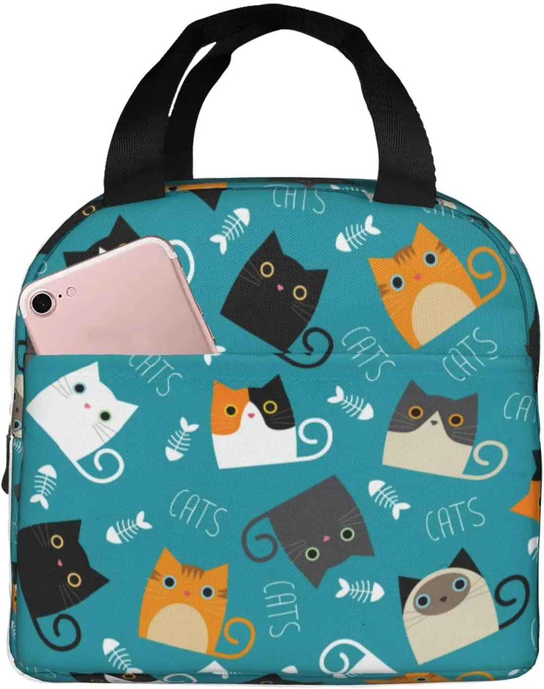 Funny Cats Lunch Bag Compact Tote Bag Reusable Lunch Box Container For Women Men School Office Work, 6l