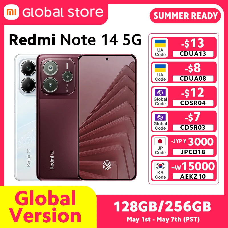 Новый смартфон Xiaomi Redmi Note 14 5G, глобальная версия, 8 ГБ ОЗУ, MTK Dimensity 7025-Ultra, камера 50 МП, зарядка 45 Вт, экран 6.67