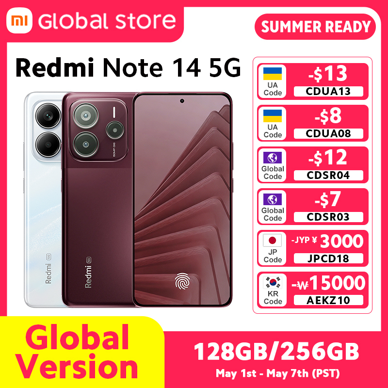  Global Version Xiaomi Redmi Note 14 5G Smartphone 128GB/ 256GB ROM MTK Dimensity 7025-Ultra 45W Charging 6.67" 120Hz 50MP Camera