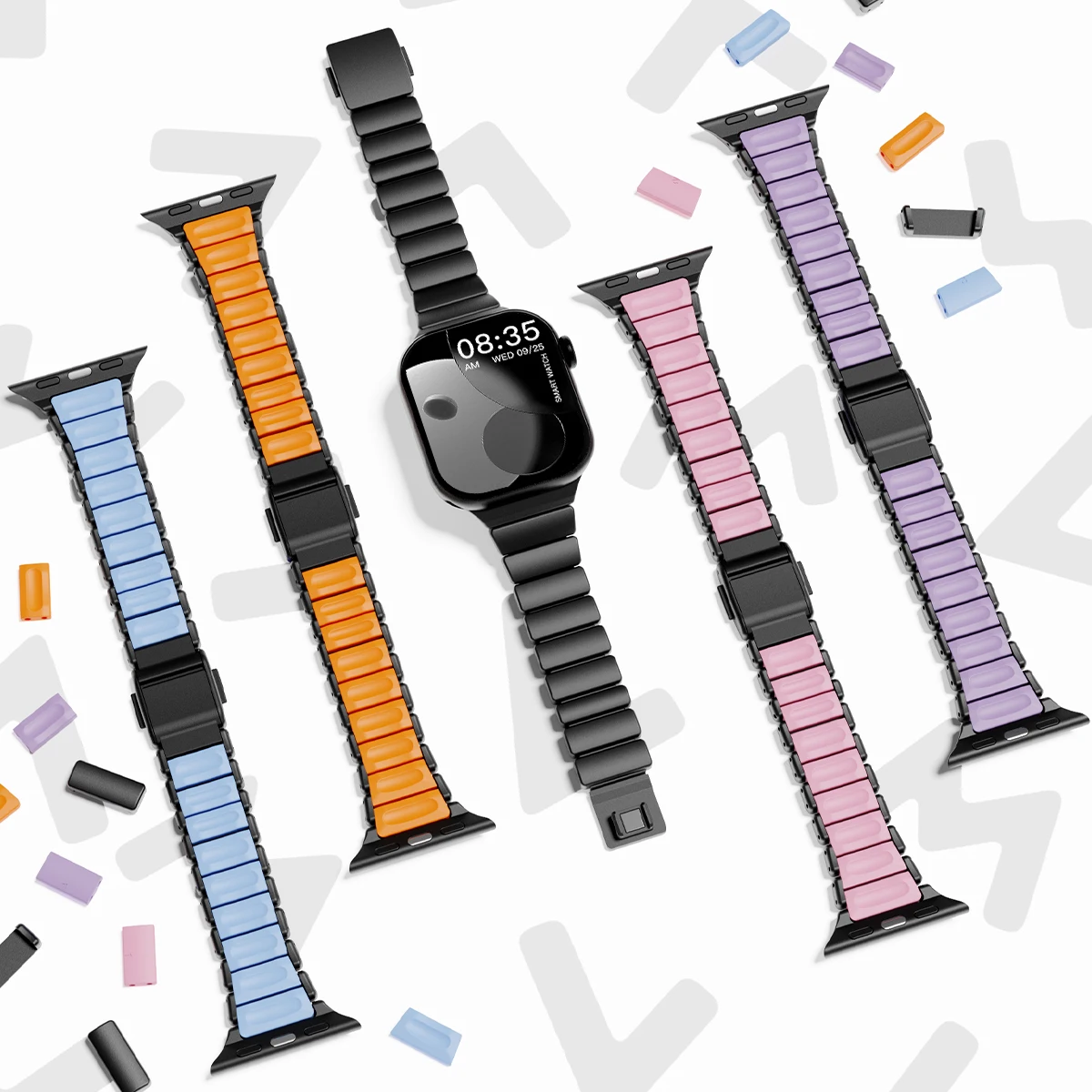 

Stainless Steel Rubber Strap for Apple Watch Series 10 11 42mm Magnetic Band for Iwatch 9 8 7 41mm 6 5 4 3 2 40mm 38mm Bracelet