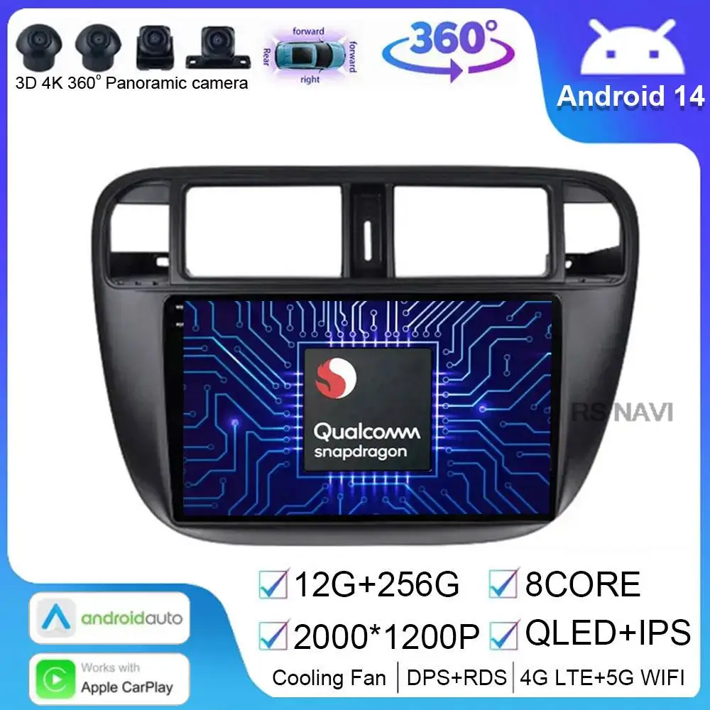 Android 14 For Honda Civic 1996 - 2001 Car Radio Navigation GPS Multimedia Video Player Stereo Head Unit DSP Audio Carplay Auto