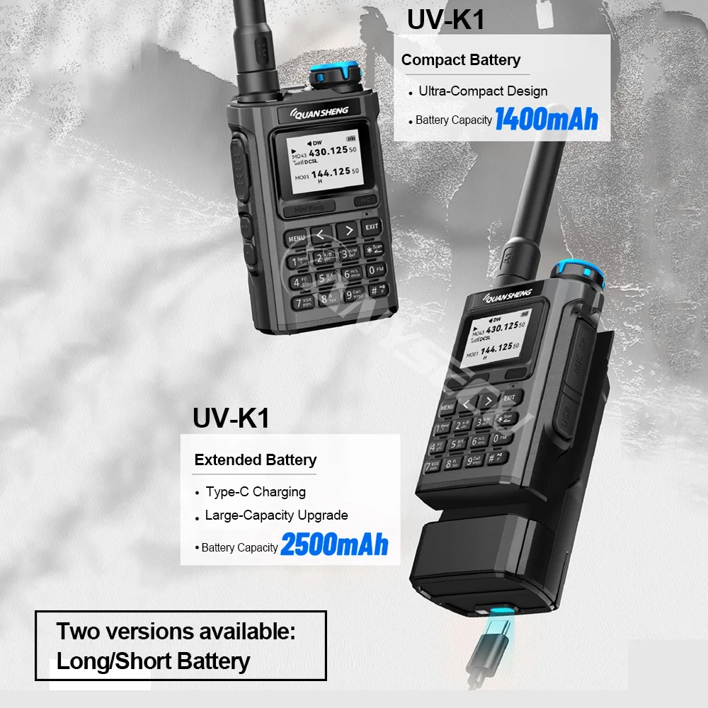 Quansheng Mini Kong UV-K1 50-600MHz Walkie Talkie Daya Tinggi 5W Walkie Talkie Tombol Abu-abu Radio Dua Arah Pemrograman USB