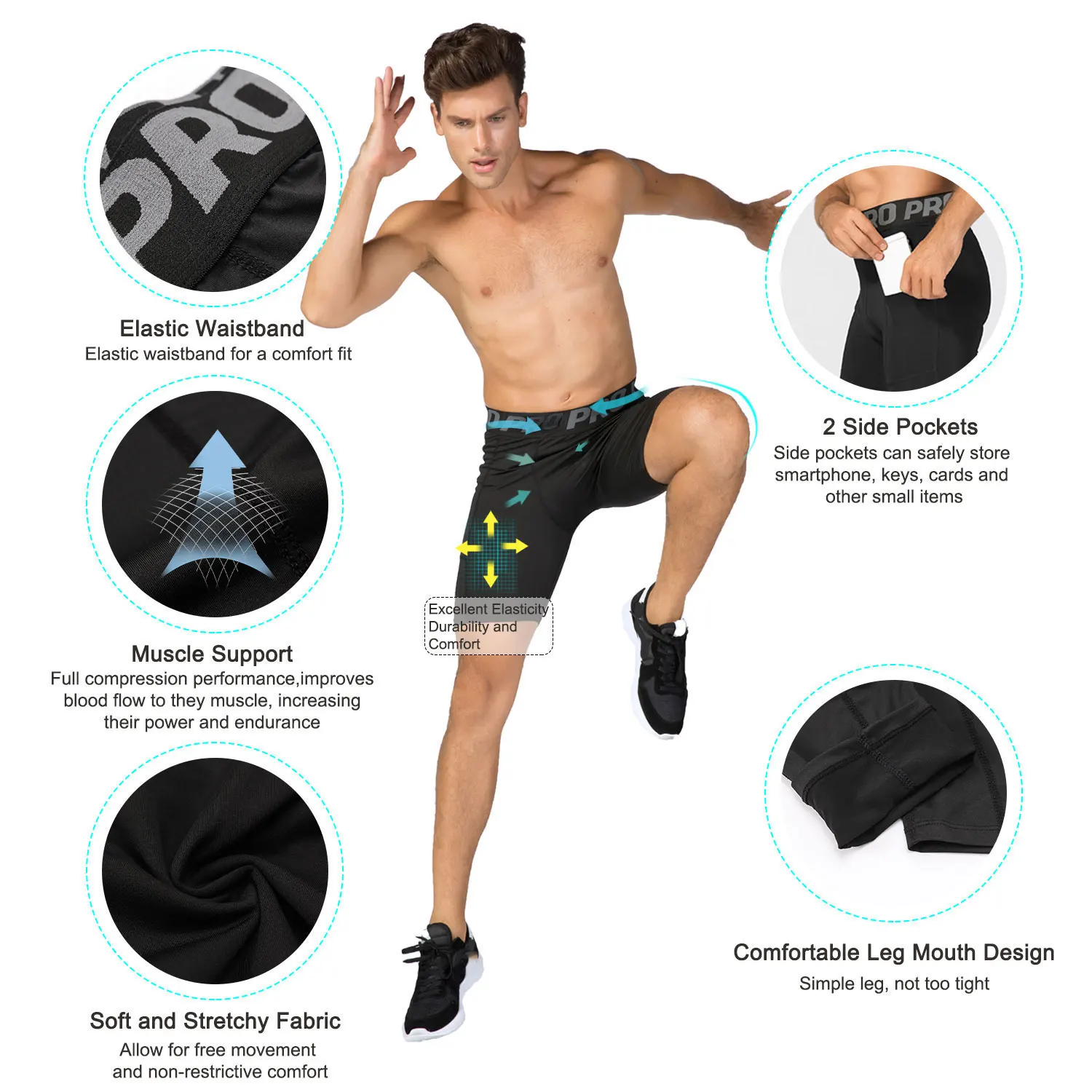 Paquete de 3 pantalones cortos de compresión para hombre con bolsillo, pantalones cortos de LICRA para correr, deporte, entrenamiento atlético, ropa interior de rendimiento