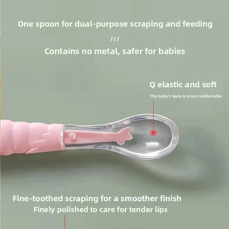كشط ملعقة الطفل 3 أشهر مزدوجة الرأس الفاكهة هريس ملعقة الطفل الفاكهة هريس الأطفال الغذاء التكميلي ملعقة سيليكون