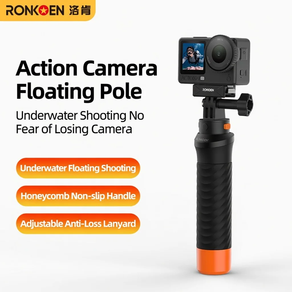 Ronkoen TZ-23 - Palo Selfie con Flotador, Resistente al Agua, con Correa de Mano Inalámbrica para Gopro, Insta360, DJI OSMO Action