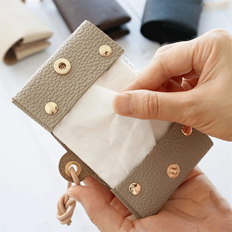 Spot Japanese Export Faux Leather Tissue Storage Bag, Foldable Tissue Storage Bag, Portable Hanging Rope Style