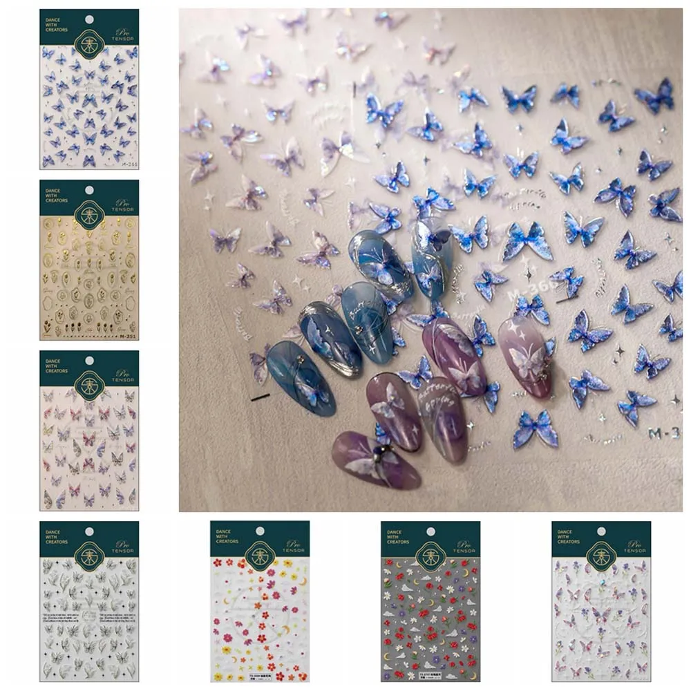 Adhesive Wildflowers Flower Nail Stickers Leaves Tulip Flower Nail Decals Butterfly Rose Flower Nail Decorations Spring