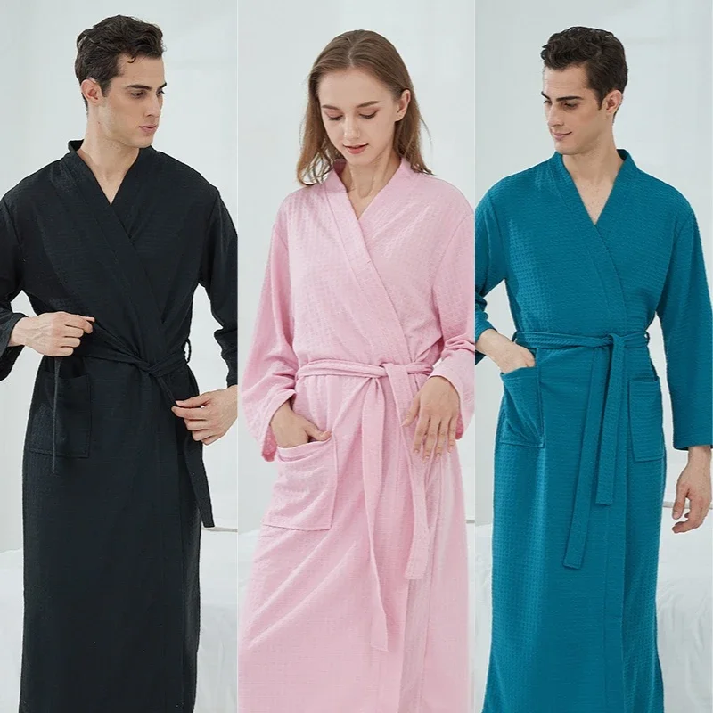 waffle-robe-de-alta-qualidade-tamanho-grande-longo-masculino-e-feminino-universal-residencia-roupas-roupao-solido-preto-xadrez-casal-camisolas
