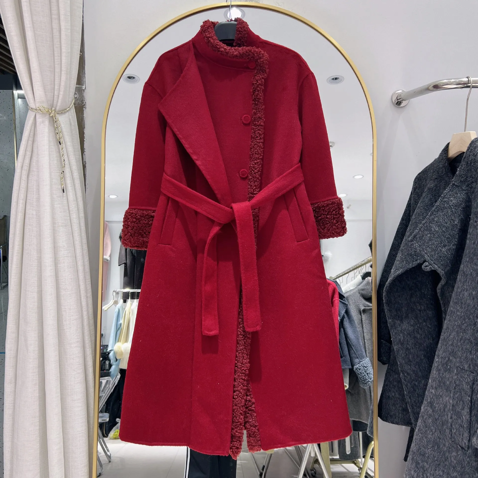 Manteau en cachemire double face pour femme, automne/hiver 2026, manteau en laine moyen à long, manteau en mélange de petites fibres parfumées, coupe-vent