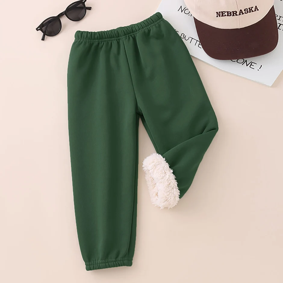 Herbst- und Winter-Plüsch-Freizeit-Sport-Knöchelhosen für Jungen und Mädchen, mit dickem, elastischem Bund, einfarbig, Outdoor-Hose – Detail 3