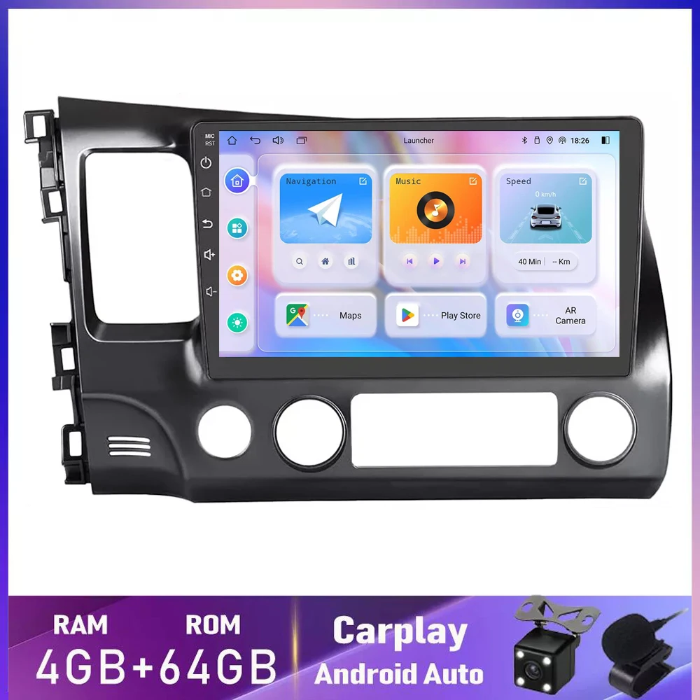 For Honda Civic 8 Left-hand drive 2006-2011 Android 14 Car Navi Stereo Radio Carplay IPS Touch Screen Player Video Multimedia