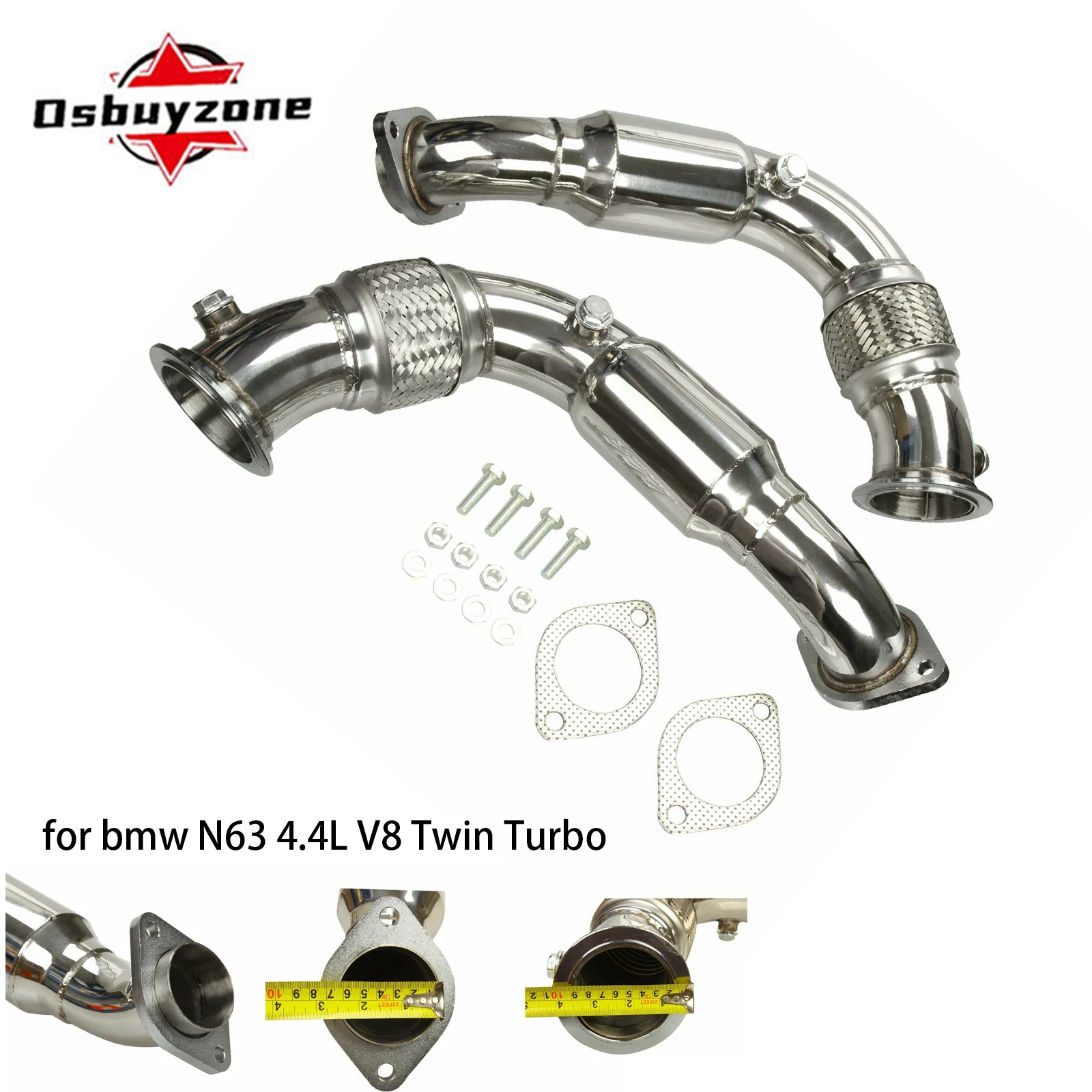 201 Stainless Steel Exhaust Downpipe for 2008-2014 BMW N63 X6/X5 550I 650I 750I B7 4.4L V8 Twin Turbo N63B44 motor