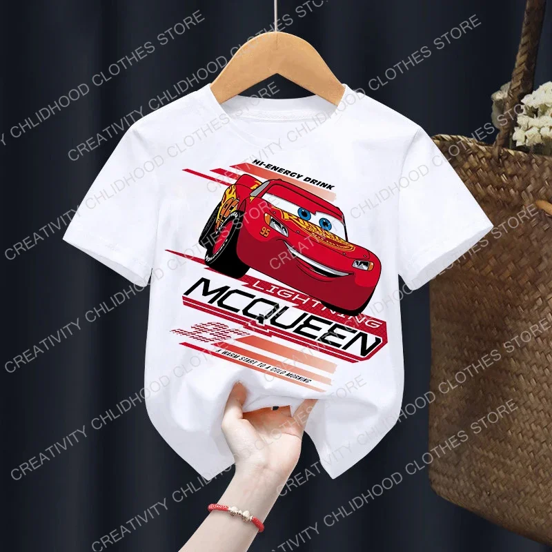 T-Shirt Disney Cars pour enfants, vêtements McQueen, dessin animé anime Kawaii, garçons et filles, Hip Hop, décontracté, nouveau, Y-Rains