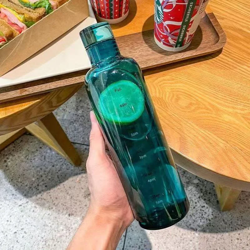Creative ขวดน้ำพลาสติกที่มีเครื่องหมายเวลากีฬาน้ำขวด Reusable ถ้วยน้ำหยด-แบบพกพาดื่ม